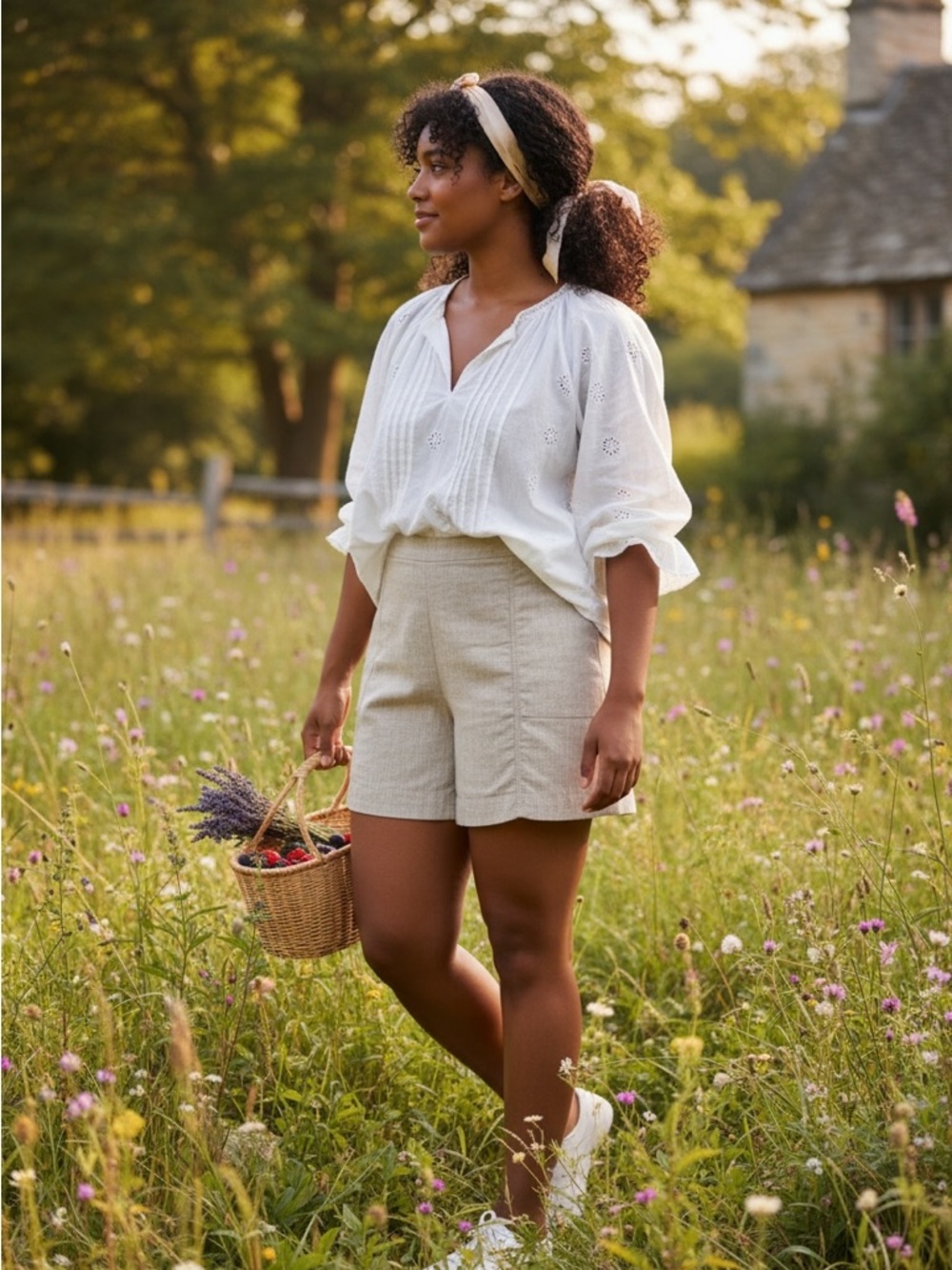 Lane Bryant Plus Size Beige Cottagecore Coastal Grandpa/ma Chic Women's Shorts